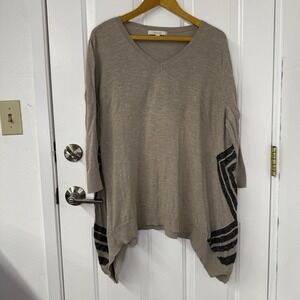 Sejour Sweater Tunic Shark bite Hem In Heather Oatmeal/Black Women's Size 2X‎